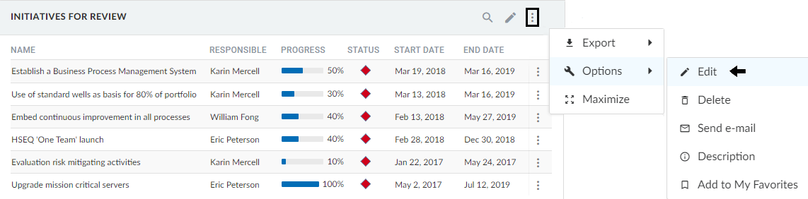 Edit in Function menu for table